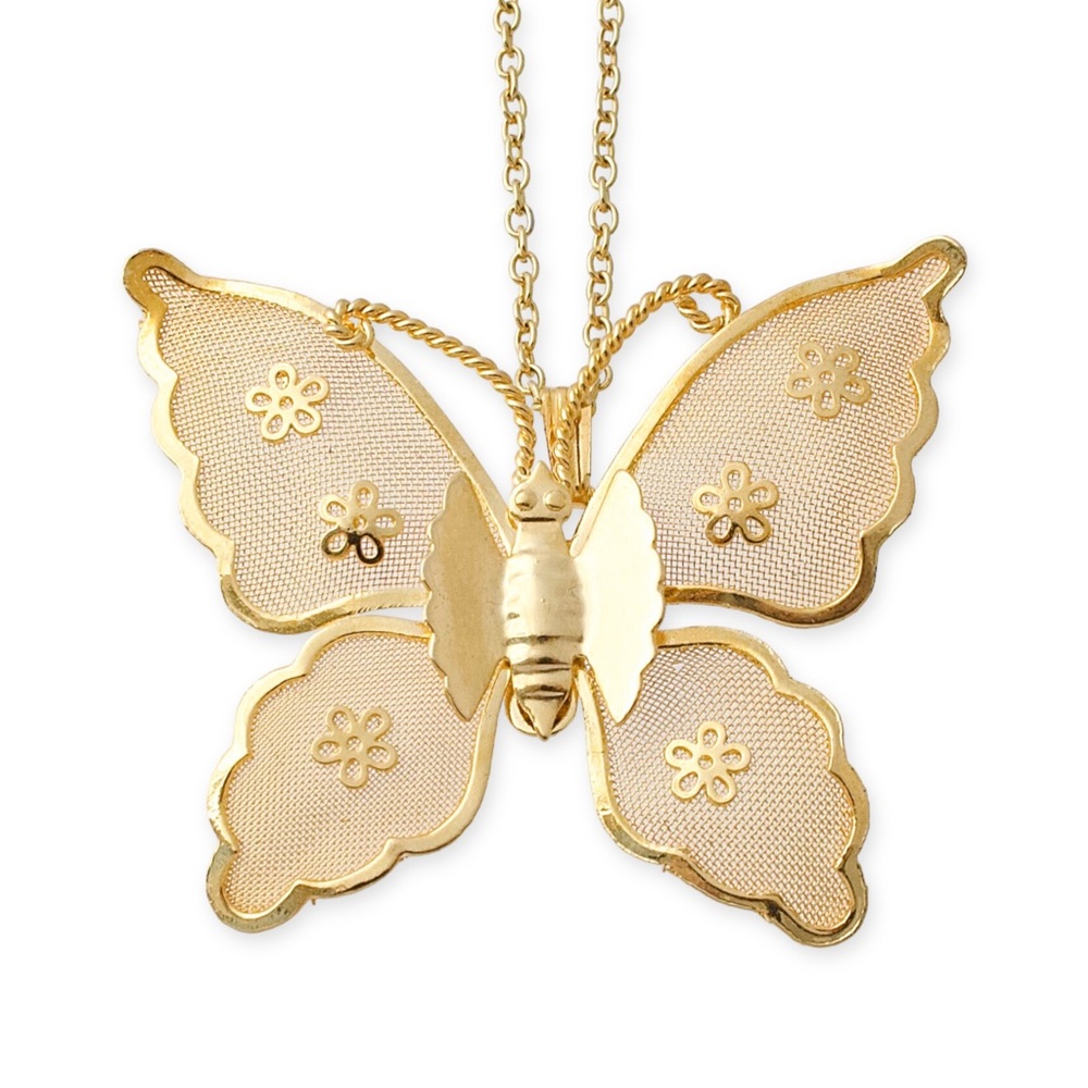 Vintage Gold Plated Butterfly Pendant Necklace
